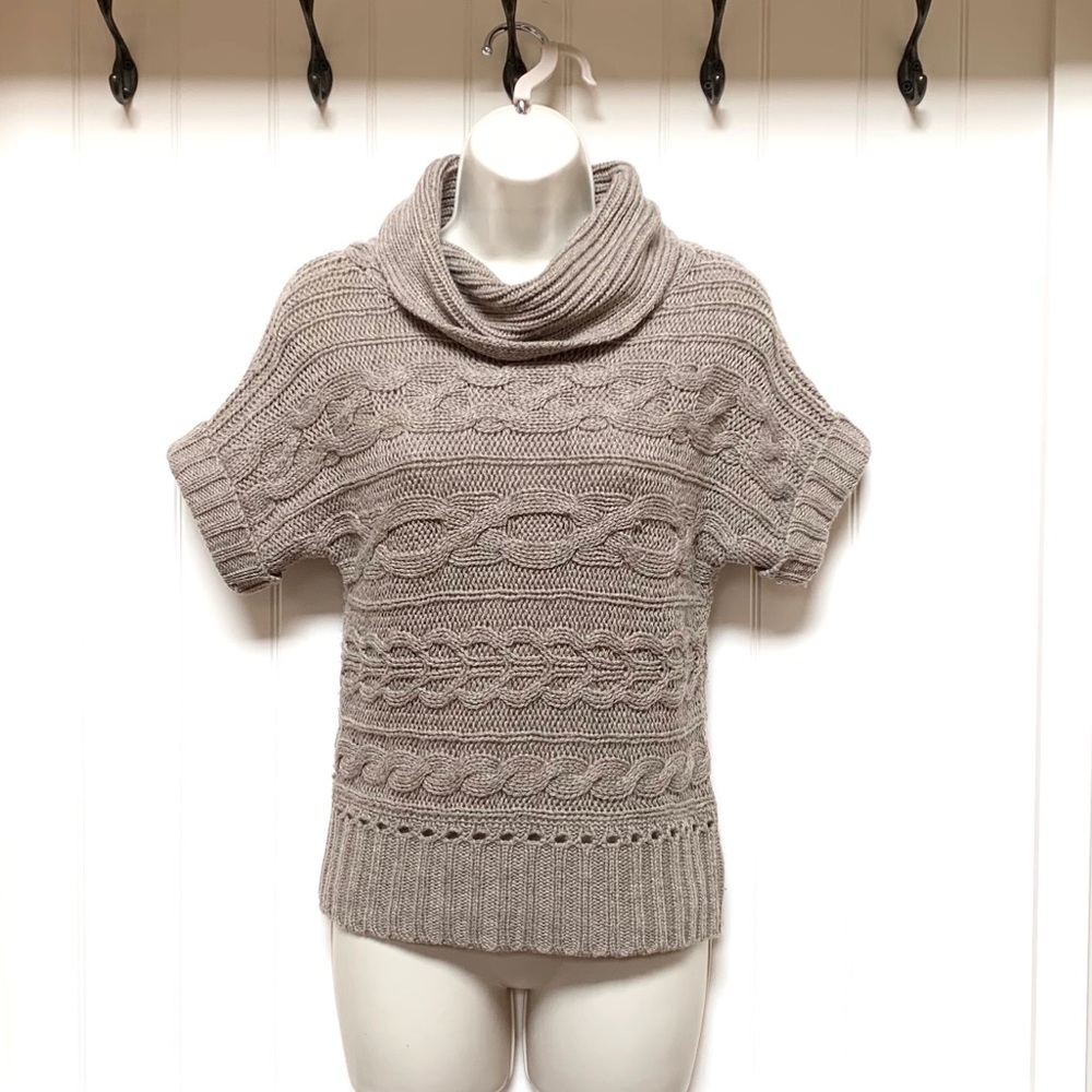 Nine West XS Taupe Funnel Neck Short Sleeve Sweater